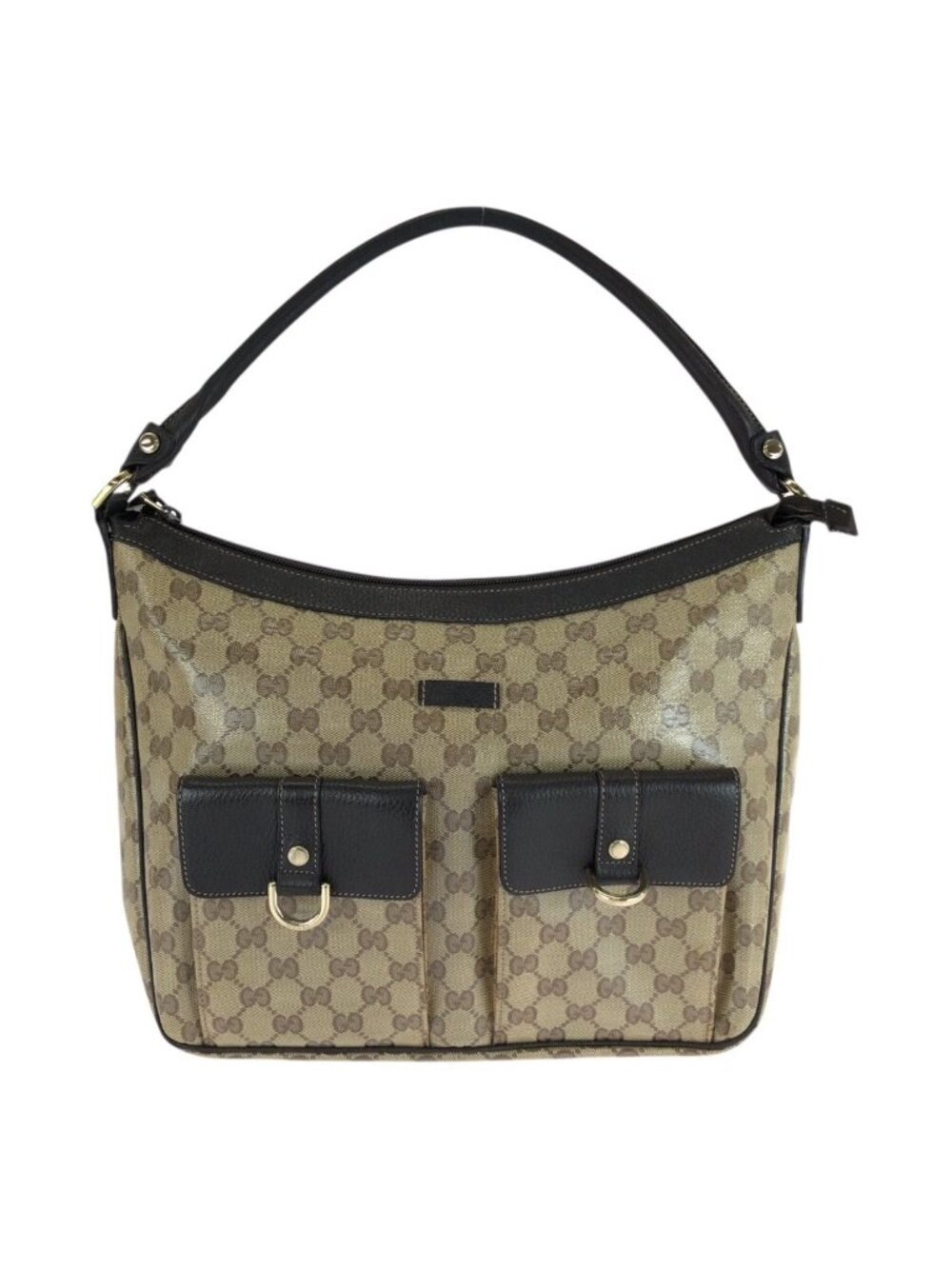 Gucci GG Crystal Brown Beige Gold Hobo Shoulder Bag